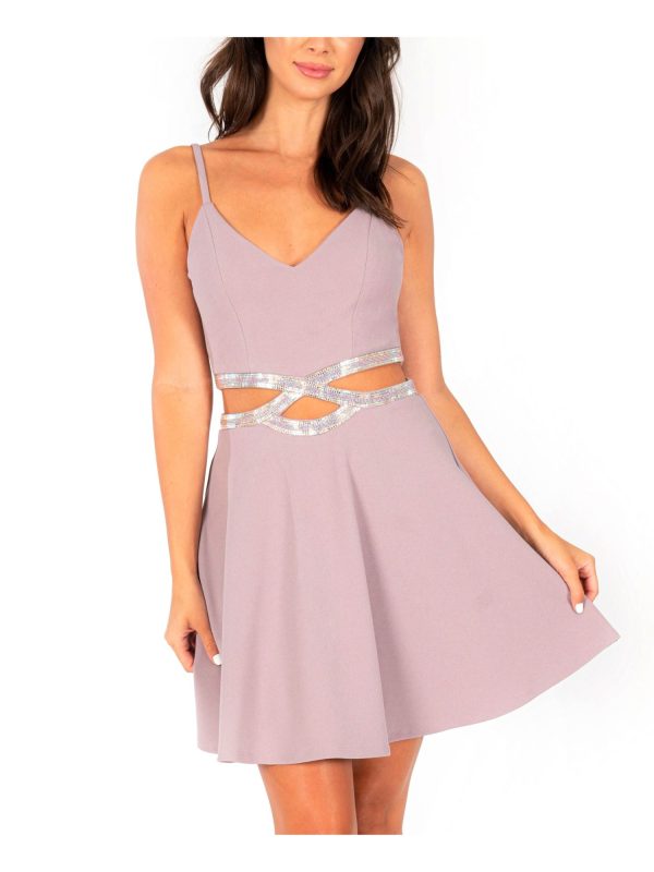 SPEECHLESS Womens Purple Spaghetti Strap V Neck Short Party Fit + Flare Dress Online now