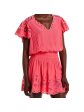 RAMY BROOK Womens Pink Eyelet Smocked Pullover Lined Short Sleeve V Neck Mini Fit + Flare Dress on Sale