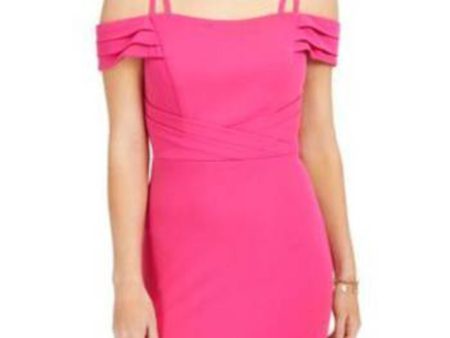 TEEZE ME Womens Pink Cold Shoulder Spaghetti Strap Short Evening Body Con Dress For Discount