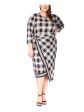 MICHAEL MICHAEL KORS Womens Ivory Unlined Asymmetrical Pullover Plaid 3 4 Sleeve Crew Neck Midi Faux Wrap Dress Online Hot Sale