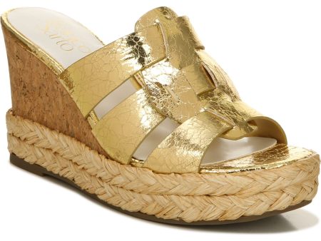 FRANCO SARTO Womens Gold Woven 1 Platform Padded Goring Metallic Fioret Round Toe Wedge Slip On Heeled M For Discount