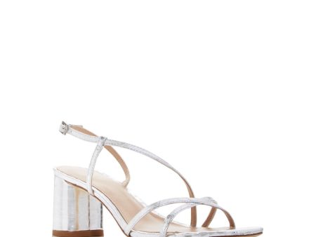 VIA SPIGA Womens Silver Croc Padded Reflective Roslyn Split Toe Block Heel Buckle Leather Slingback Sandal M Online