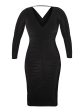 RACHEL RACHEL ROY Womens Black Stretch Ruched 3 4 Sleeve V Neck Midi Wear To Work Sheath Dress on Sale