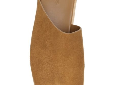 VINCE. Womens Brown 1  Platform Asymmetrical Padded Sarria Round Toe Wedge Slip On Leather Slide Sandals Shoes M For Cheap