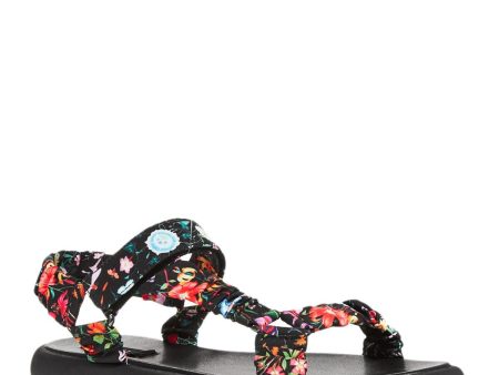 AQUA Womens Black Floral Adjustable Strap Cushioned Tenly Square Toe Platform Sandals Shoes M Hot on Sale