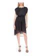 MICHAEL KORS Womens Black Tie Sheer Keyhole Closure Grommets Hi-lo Cap Sleeve Round Neck Below The Knee Fit + Flare Dress Cheap