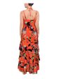 RACHEL RACHEL ROY Womens Orange Tie Printed Spaghetti Strap V Neck Maxi Sheath Dress on Sale