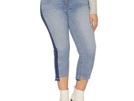 SANCTUARY Womens Blue Zippered Pocketed Cropped Color Block High Waist Jeans Online now