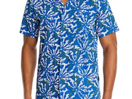 John Varvatos Mens Blue Floral Short Sleeve Button Down Casual Shirt Discount