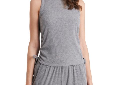 1. STATE Womens Gray Stretch Ruched Side-ties Sleeveless Crew Neck Tank Top on Sale