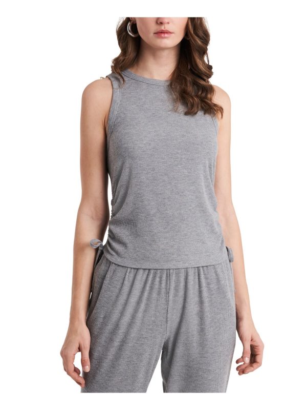 1. STATE Womens Gray Stretch Ruched Side-ties Sleeveless Crew Neck Tank Top on Sale