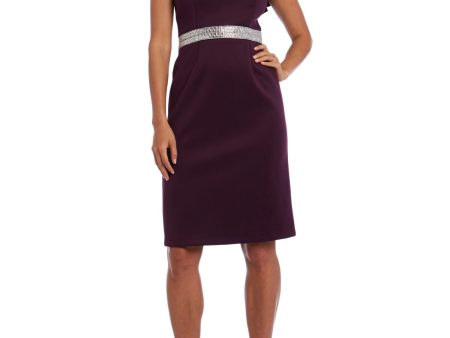 NIGHTWAY Womens Sleeveless Asymmetrical Neckline Above The Knee Evening Sheath Dress Discount