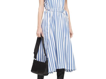 PHILLIP LIN Womens Blue Striped Cap Sleeve Round Neck Midi Fit + Flare Dress For Discount