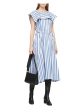 PHILLIP LIN Womens Blue Striped Cap Sleeve Round Neck Midi Fit + Flare Dress For Discount