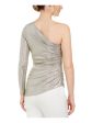 ADRIANNA PAPELL Womens Textured Long Sleeve Asymmetrical Neckline Party Blouse on Sale