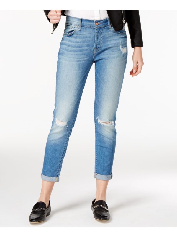 7 FOR ALL MANKIND Womens Blue Boyfriend Jeans Hot on Sale