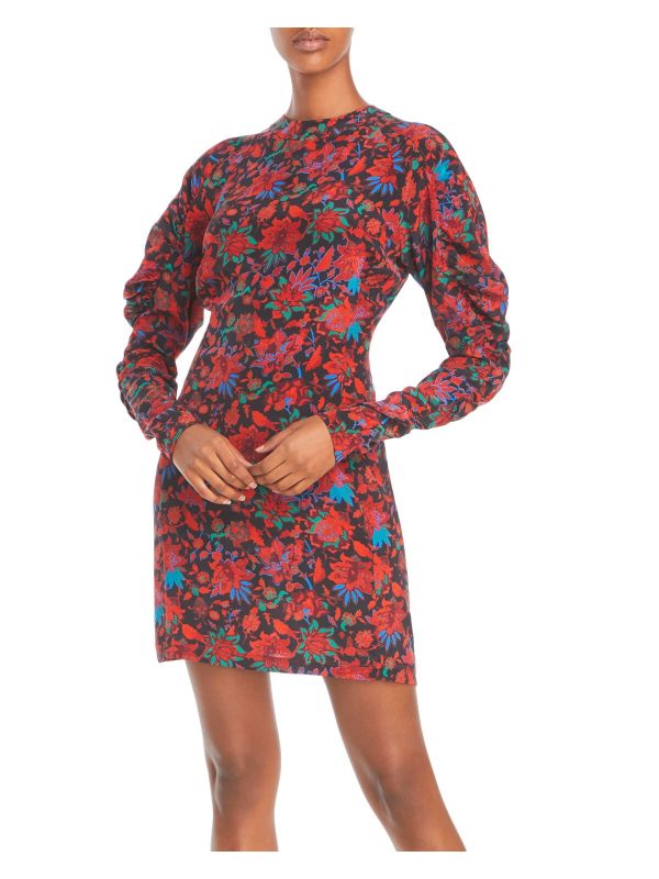 RAG & BONE Womens Red Zippered Gathered Zip Cuffs Unlined Sheer Floral Pouf Sleeve Mock Neck Short Sheath Dress Discount