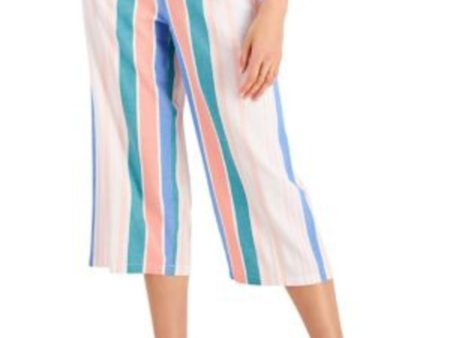 STYLE & COMPANY Womens Blue Pocketed Tie Pull-on Style Smocked Waist Striped Wide Leg Pants For Cheap