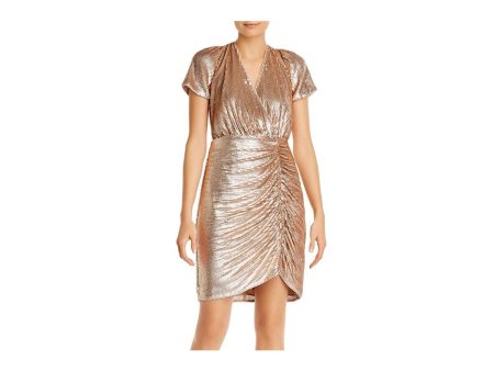 AIDAN AIDAN MATTOX Womens Sequined Short Sleeve Surplice Neckline Short Cocktail Sheath Dress Online now