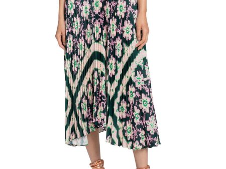 A.L.C Womens Green Stretch Smocked Pleated Floral Maxi A-Line Skirt on Sale