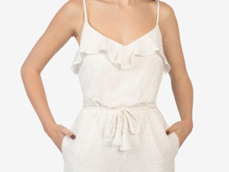 B DARLIN Womens Eyelet Spaghetti Strap V Neck Wear To Work Straight leg Romper Online now