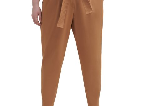 CALVIN KLEIN Womens Brown Stretch Pleated Belted Mid Rise Ankle-length Wear To Work Pants Cheap