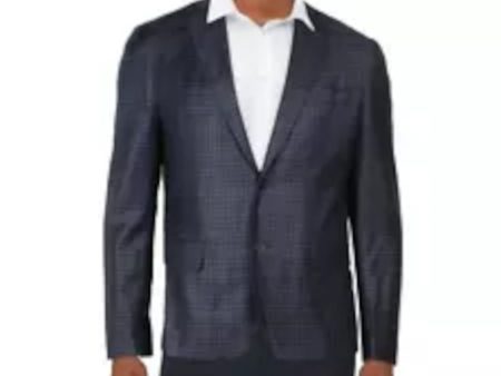 THE MENS STORE Mens Navy Single Breasted, Gradient Check Slim Fit Suit Blazer Discount