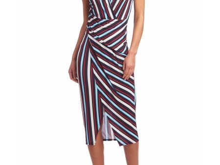 RACHEL RACHEL ROY Womens Stretch Gathered Striped Sleeveless Surplice Neckline Midi Party Faux Wrap Dress Sale