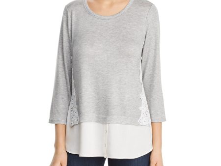 STATUS BY CHENAULT Womens Gray 3 4 Sleeve Jewel Neck Top Fashion