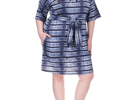 MICHAEL MICHAEL KORS Womens Navy Pocketed Tie Pullover Drawstring Hoodie Printed Elbow Sleeve Knee Length Shift Dress Supply