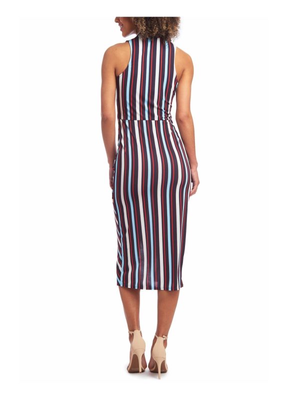 RACHEL RACHEL ROY Womens Stretch Gathered Striped Sleeveless Surplice Neckline Midi Party Faux Wrap Dress Sale