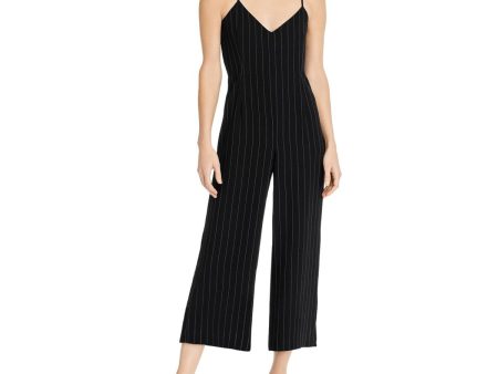 CUPCAKES AND CASHMERE Womens Zippered Pinstripe Spaghetti Strap V Neck Cropped Jumpsuit Online now