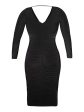 RACHEL RACHEL ROY Womens Black Stretch Ruched 3 4 Sleeve V Neck Midi Wear To Work Sheath Dress on Sale