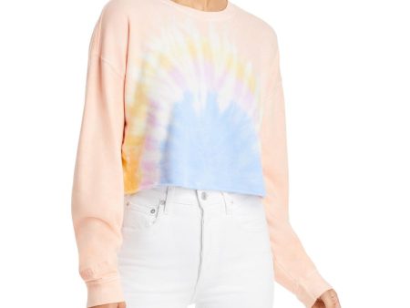 WSLY Womens Coral Ribbed Cropped Tie Dye Long Sleeve Sweatshirt Online