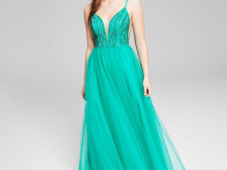 SAY YES TO THE PROM Womens Turquoise Beaded Zippered Lined Sleeveless V Neck Full-Length Formal Gown Dress Hot on Sale