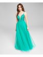 SAY YES TO THE PROM Womens Turquoise Beaded Zippered Lined Sleeveless V Neck Full-Length Formal Gown Dress Hot on Sale