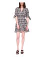 MICHAEL MICHAEL KORS Womens White Lined Smocked Tied Cuffs Ruffled Hem Pullover Gingham Elbow Sleeve Surplice Neckline Short Fit + Flare Dress Online Hot Sale