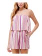 BEBOP Womens Beige Stretch Pocketed Popover Elastic-waist Color Block Sleeveless Strapless Straight leg Romper Discount