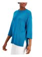 EILEEN FISHER Womens Teal Ribbed Knit Drop-shoulder 3 4 Sleeve Crew Neck Hi-Lo Sweater Online Sale