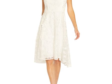 ADRIANNA PAPELL Womens White Zippered Lined Sleeveless V Neck Below The Knee Party Hi-Lo Dress Hot on Sale