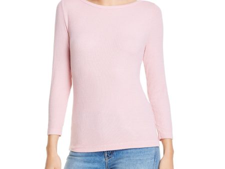 DOLAN Womens Pink Stretch Ribbed 3 4 Sleeve Boat Neck T-Shirt Cheap