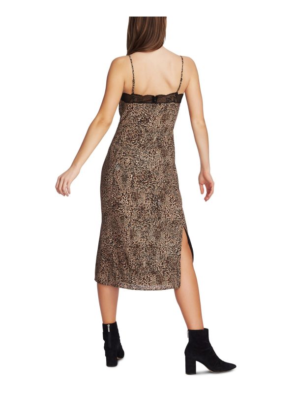 1. STATE Womens Brown Lace Animal Print Spaghetti Strap V Neck Maxi Party Shift Dress Hot on Sale