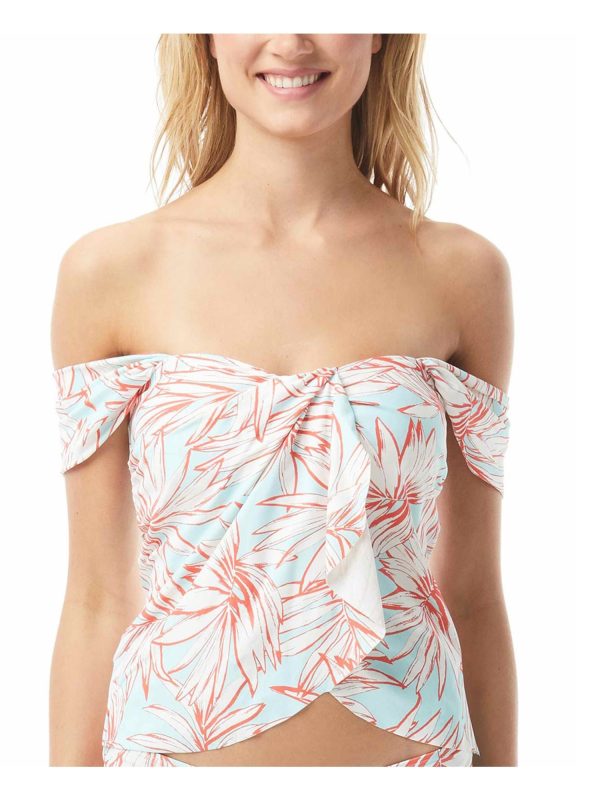 VINCE CAMUTO SWIM Women s Light Blue Draped Lined Convertible Tankini Swimsuit Top Sale