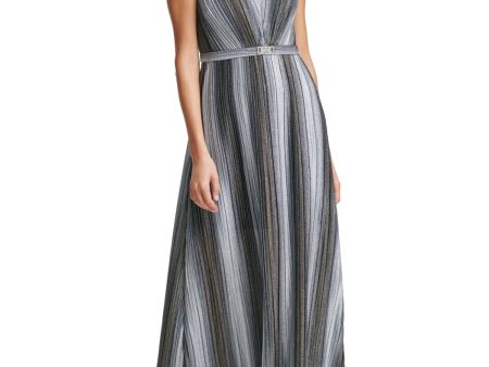 VINCE CAMUTO Womens Glitter Striped Sleeveless V Neck Full-Length Evening Fit + Flare Dress Discount