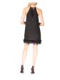 MICHAEL MICHAEL KORS Womens Black Feathered Textured Tie Closure Logo Hardware Lined Sleeveless Halter Above The Knee Cocktail Shift Dress on Sale