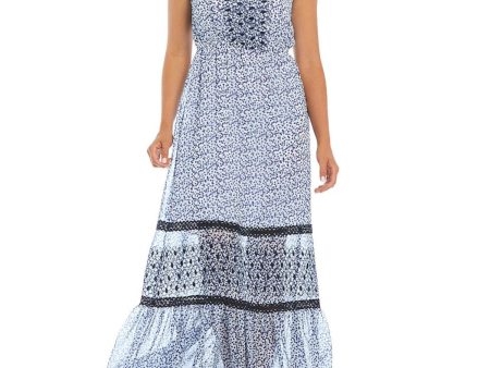 KENSIE Womens Lace Printed Sleeveless Keyhole Maxi Evening Dress Online Hot Sale