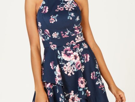 SPEECHLESS Womens Floral Halter Short Fit + Flare Dress For Sale