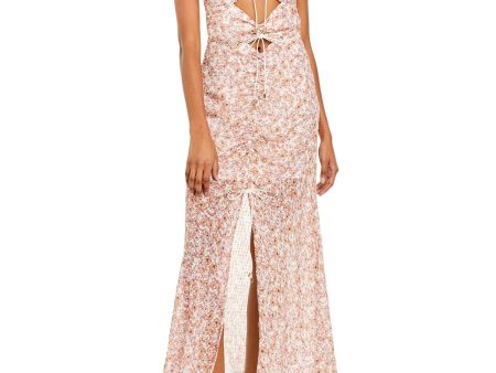 SIGNIFICANT OTHER Womens Pink Zippered Cut Out Slitted Sheer Embellished Floral Spaghetti Strap V Neck Maxi Party Sheath Dress Fashion