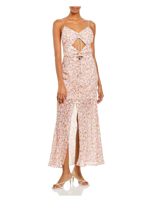 SIGNIFICANT OTHER Womens Pink Zippered Cut Out Slitted Sheer Embellished Floral Spaghetti Strap V Neck Maxi Party Sheath Dress Fashion