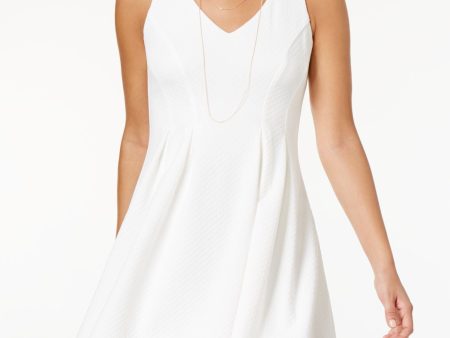 TEEZE ME Womens Ivory Sleeveless V Neck Mini Cocktail A-Line Dress on Sale